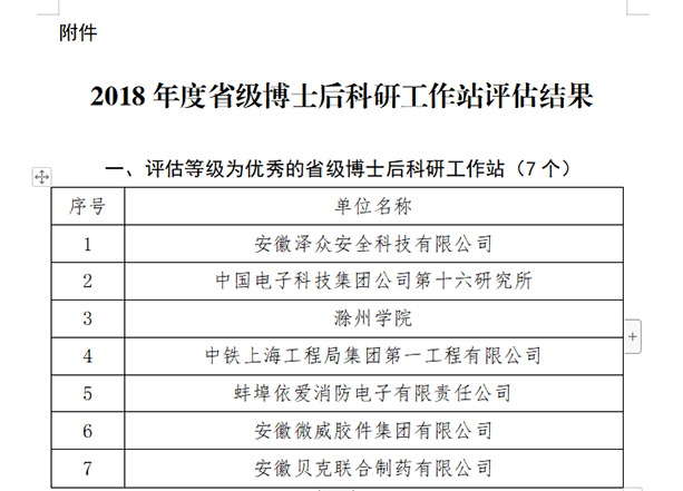 壹号娱乐子公司安徽泽众博士后科研工作站获评优秀 壹号娱乐子公司安徽泽众博士后科研工作站获评优秀
