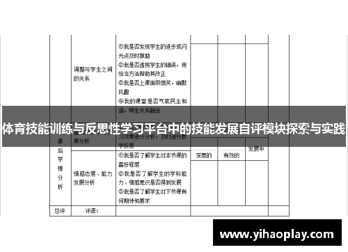 体育技能训练与反思性学习平台中的技能发展自评模块探索与实践